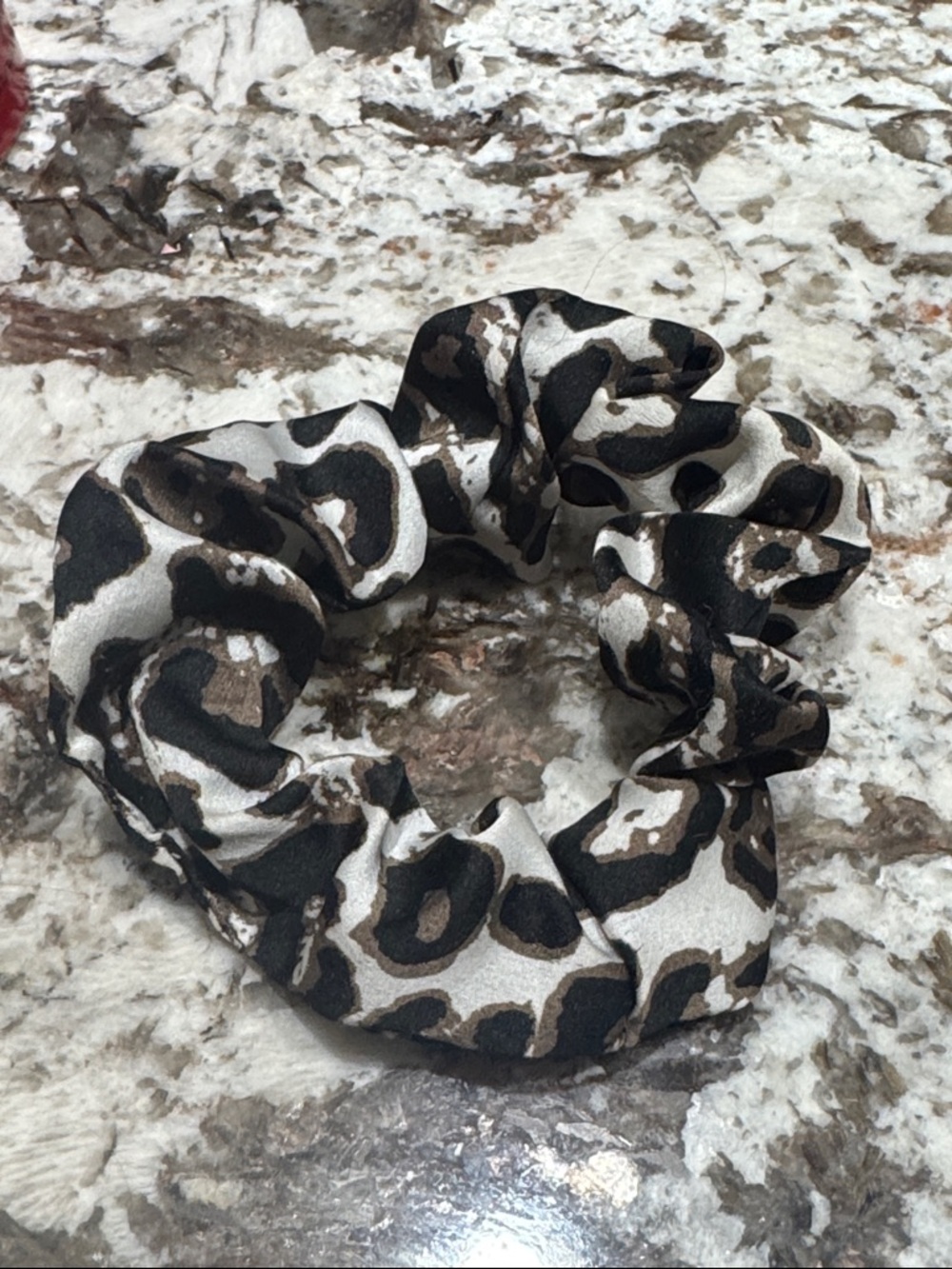 Leopard Print Satin Scrunchie - Black, White & Brown